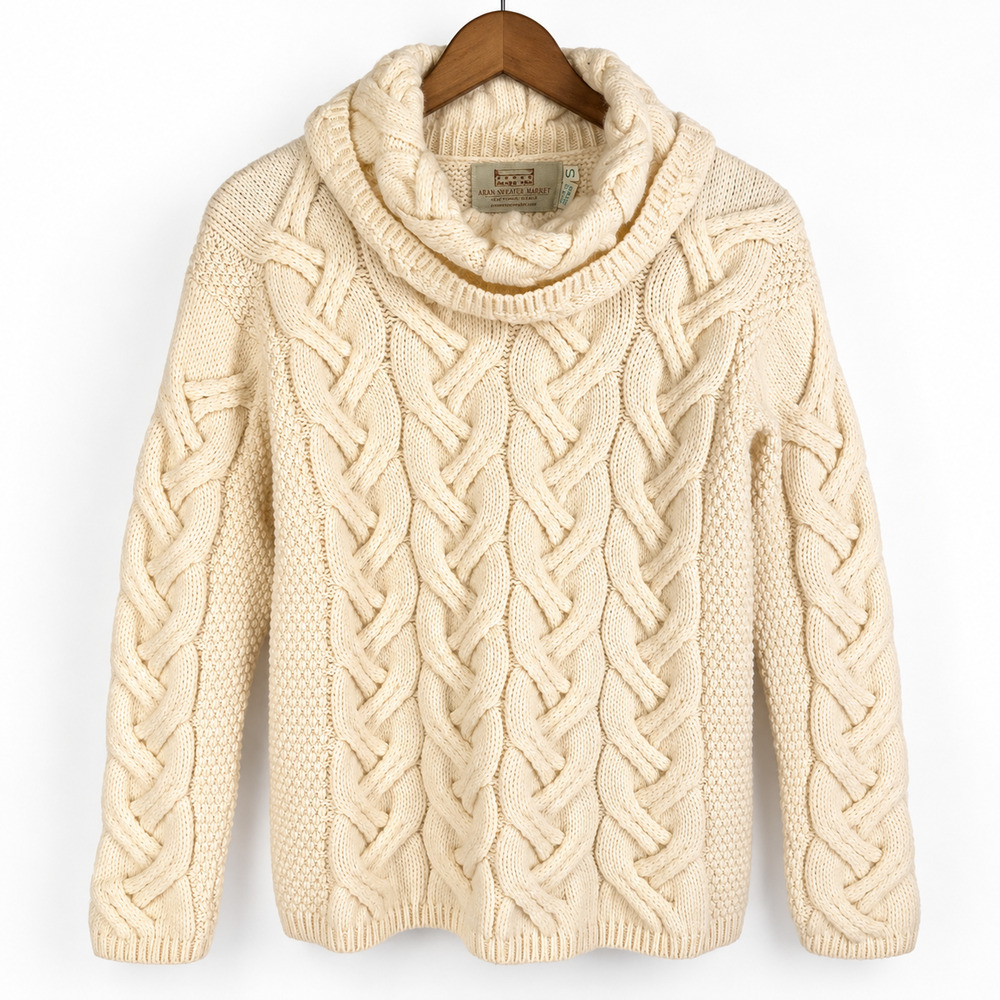 Aran Sweater Market Cable Knit Wool Pullover Size Small Coastal Fishermancore